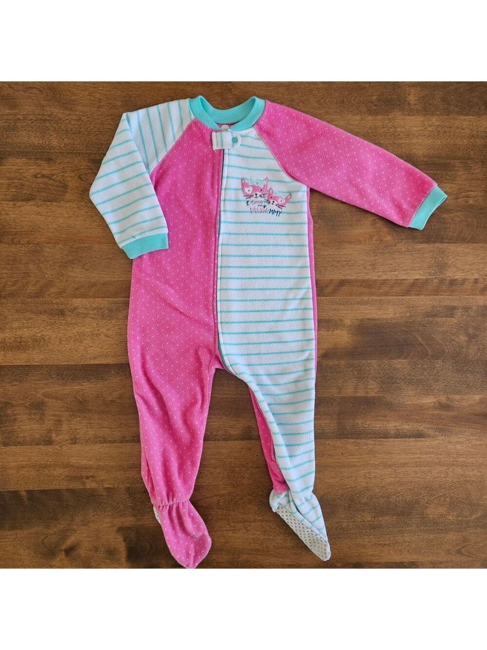 The Children’s Place 2T Fleece Footed Pajamas Pink Teal Cats